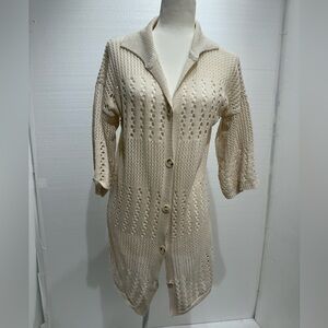 Ashley Taylor Beige 100% Cotton Button-Up Cardigan
